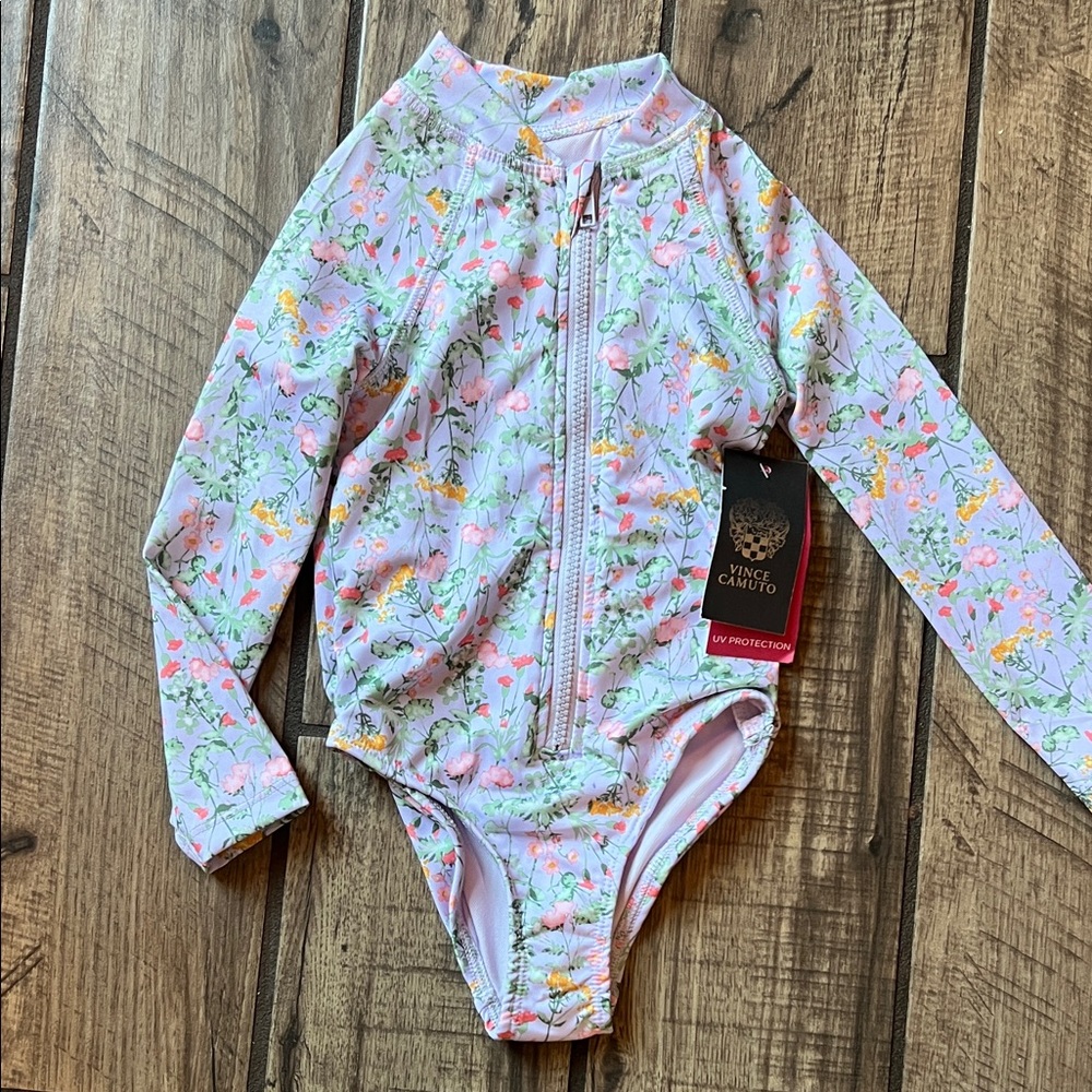 Vince Camuto Kids Floral Rashguard - Light Pink and Green